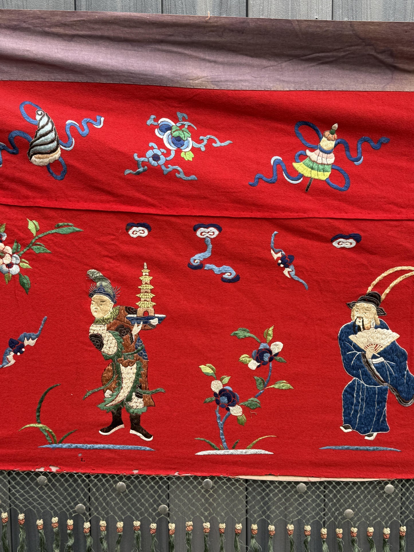 Super Large Antique Late Qing Dynasty Chinese Silk & Felt Narrative Panel