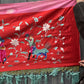 Large Late Qing Dynasty Silk Embroidery on Red Satin Textile