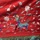 Large Late Qing Dynasty Silk Embroidery on Red Satin Textile