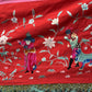 Large Late Qing Dynasty Silk Embroidery on Red Satin Textile