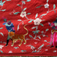 Large Late Qing Dynasty Silk Embroidery on Red Satin Textile