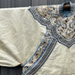 Late Qing Dynasty Silk Damask Robe with Figural & Floral Embroidery