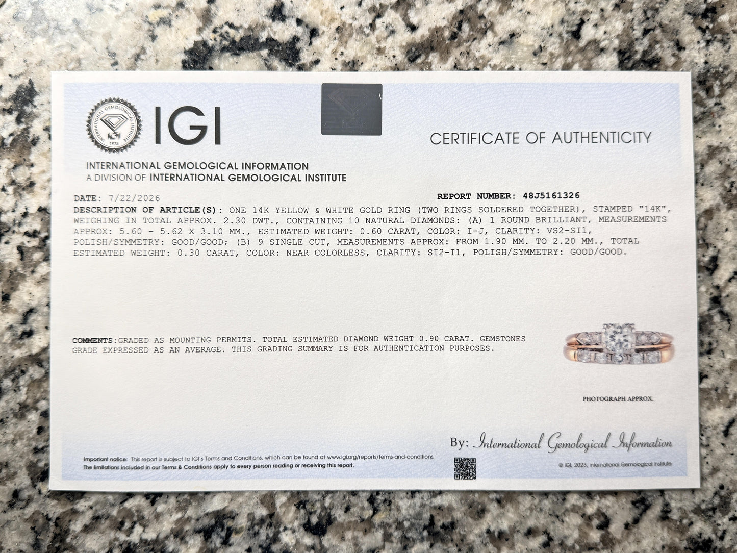 Vintage 0.90 CTW Diamond Two-Ring Set in 14K Yellow & White Gold – IGI Certified