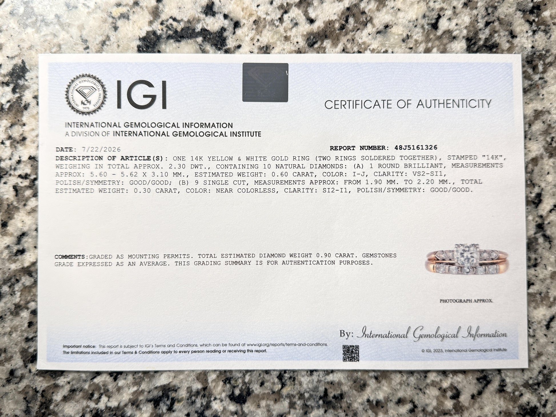 Vintage 0.90 CTW Diamond Two-Ring Set in 14K Yellow & White Gold – IGI Certified