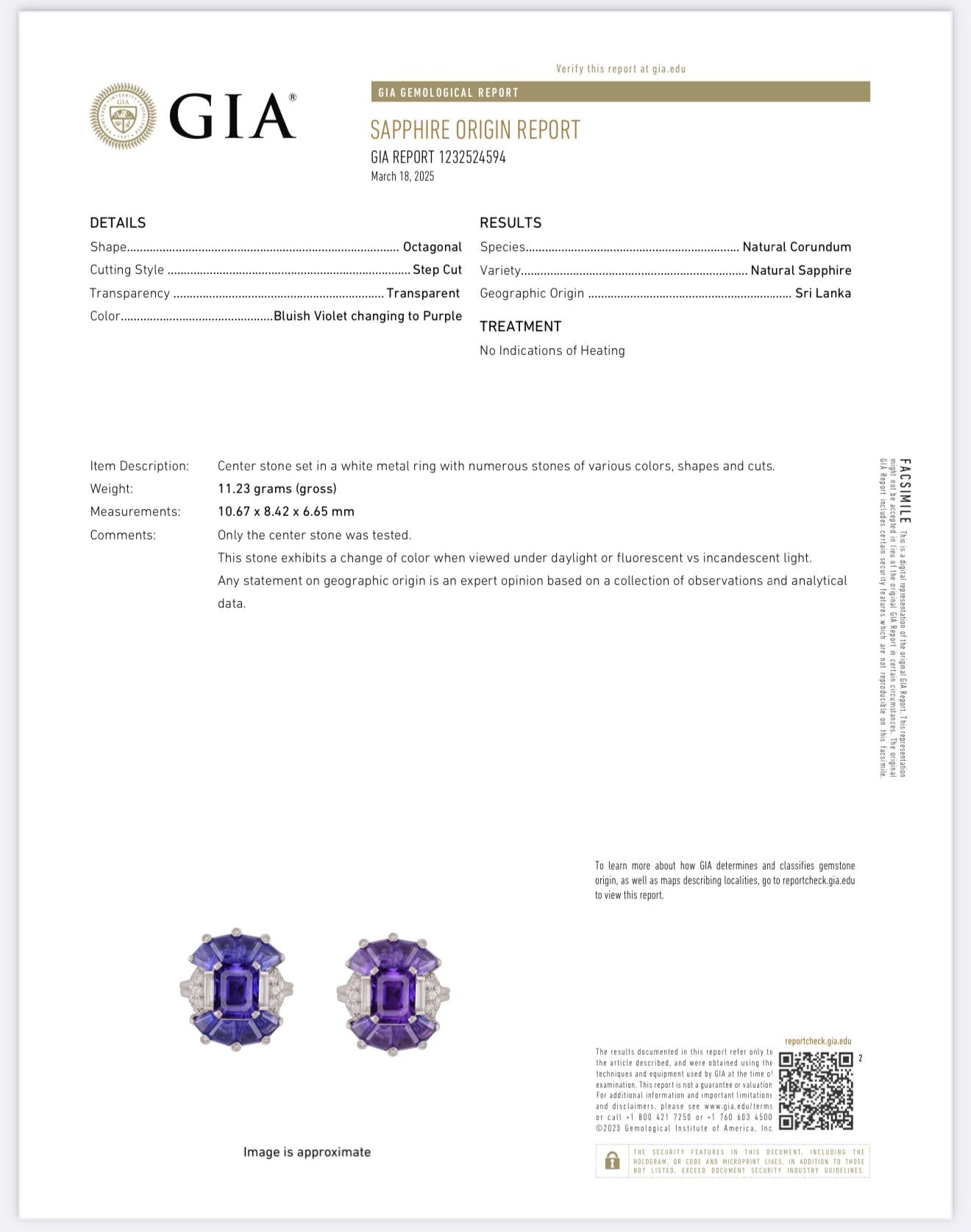 GIA Certified Platinum Art Deco Style Color-Changing Sapphire No Heat Sri Lanka