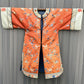 Antique Late Qing Dynasty Embroidered Silk Informal Robe - Coral Orange 1880s