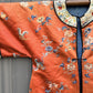 Antique Late Qing Dynasty Embroidered Silk Informal Robe - Coral Orange 1880s