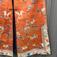 Antique Late Qing Dynasty Embroidered Silk Informal Robe - Coral Orange 1880s