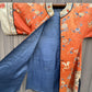 Antique Late Qing Dynasty Embroidered Silk Informal Robe - Coral Orange 1880s