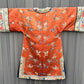 Antique Late Qing Dynasty Embroidered Silk Informal Robe - Coral Orange 1880s