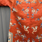 Antique Late Qing Dynasty Embroidered Silk Informal Robe - Coral Orange 1880s