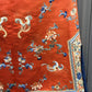 Antique Late Qing Dynasty Embroidered Silk Informal Robe - Coral Orange 1880s