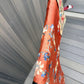 Antique Late Qing Dynasty Embroidered Silk Informal Robe - Coral Orange 1880s