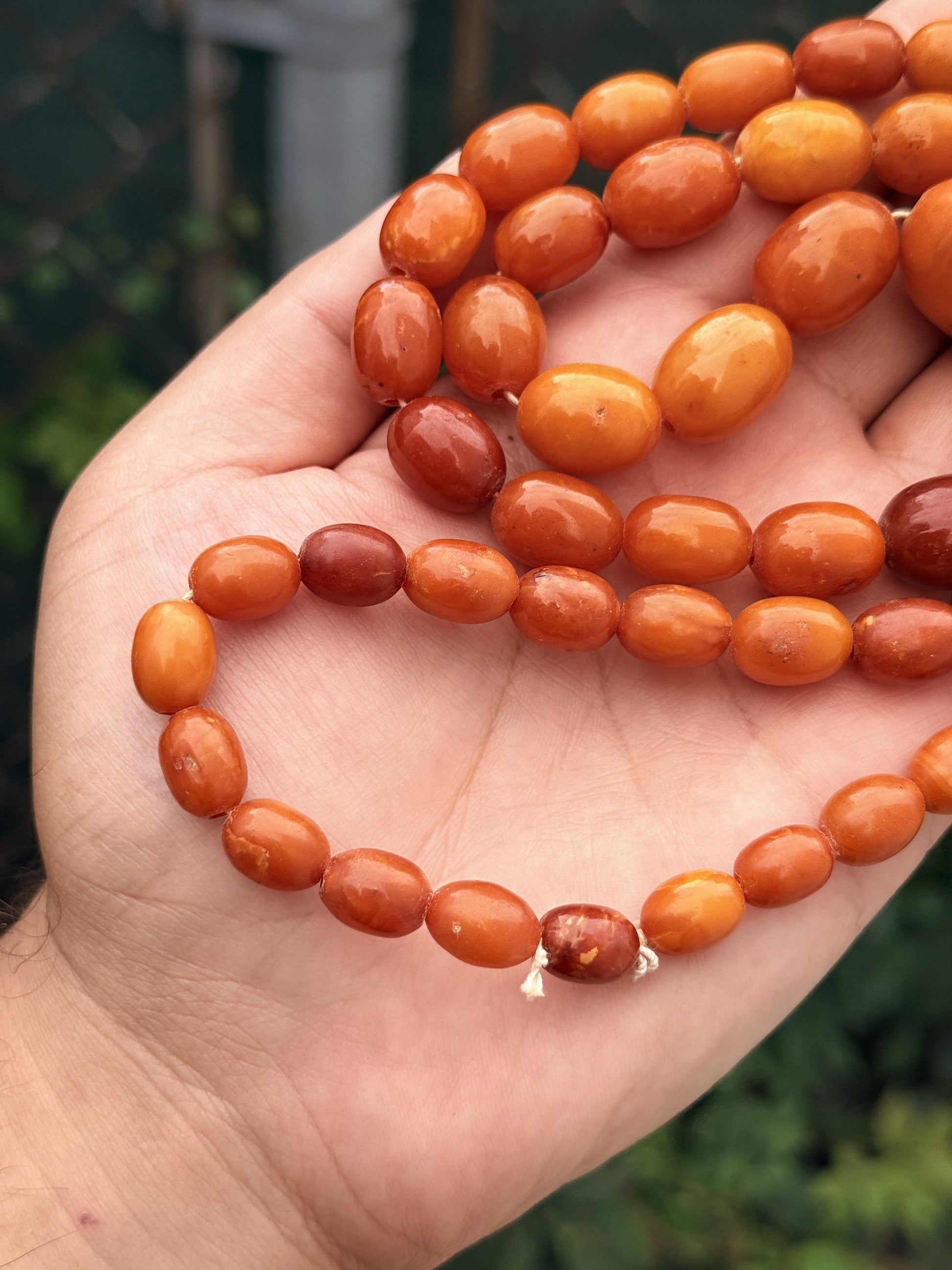 Antique Early 20th Century Natural Butterscotch Amber Bead Necklace 56.44 Grams