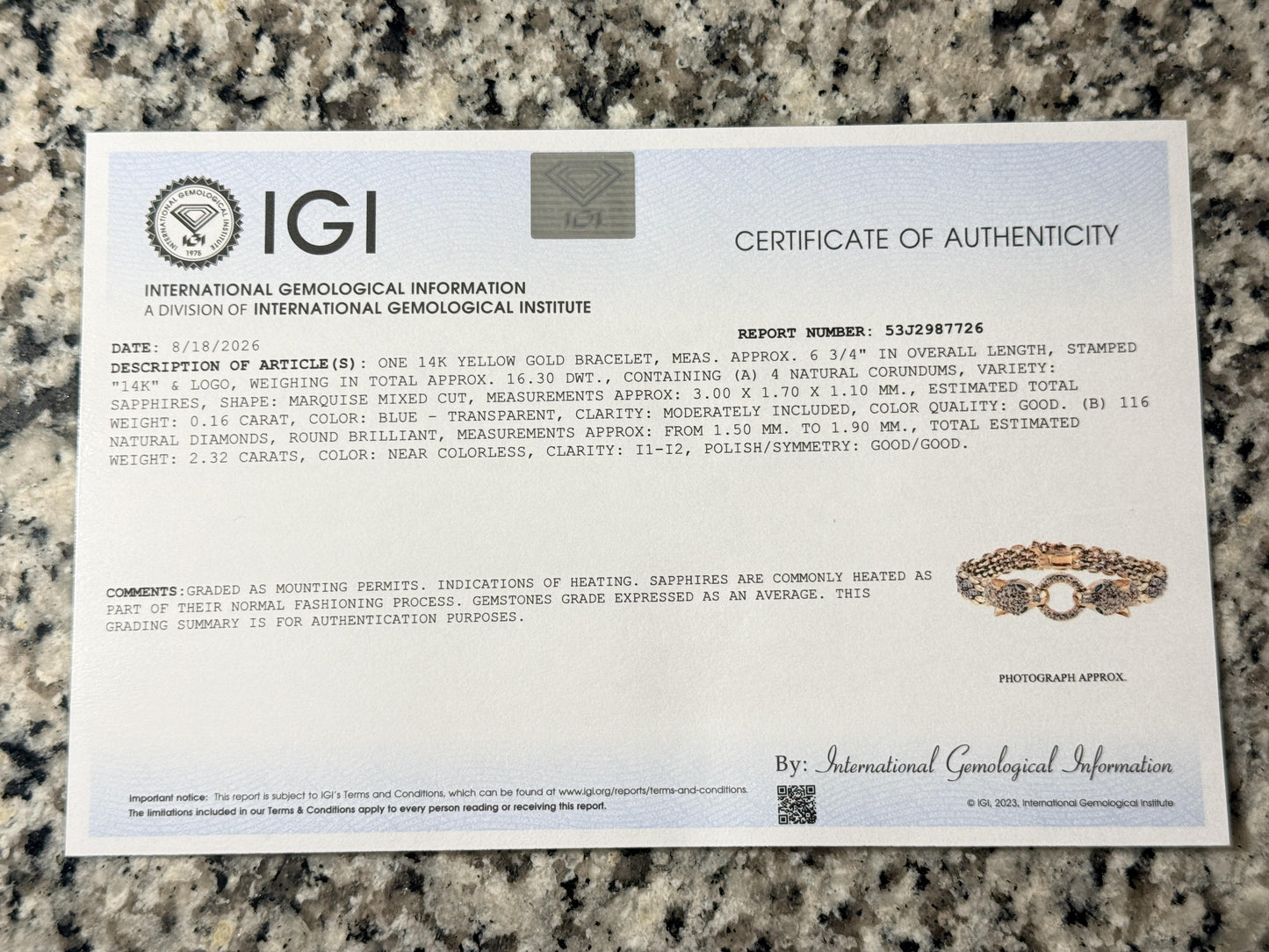 IGI Certified 14K Yellow Gold Panther Motif Diamond & Sapphire Link Bracelet