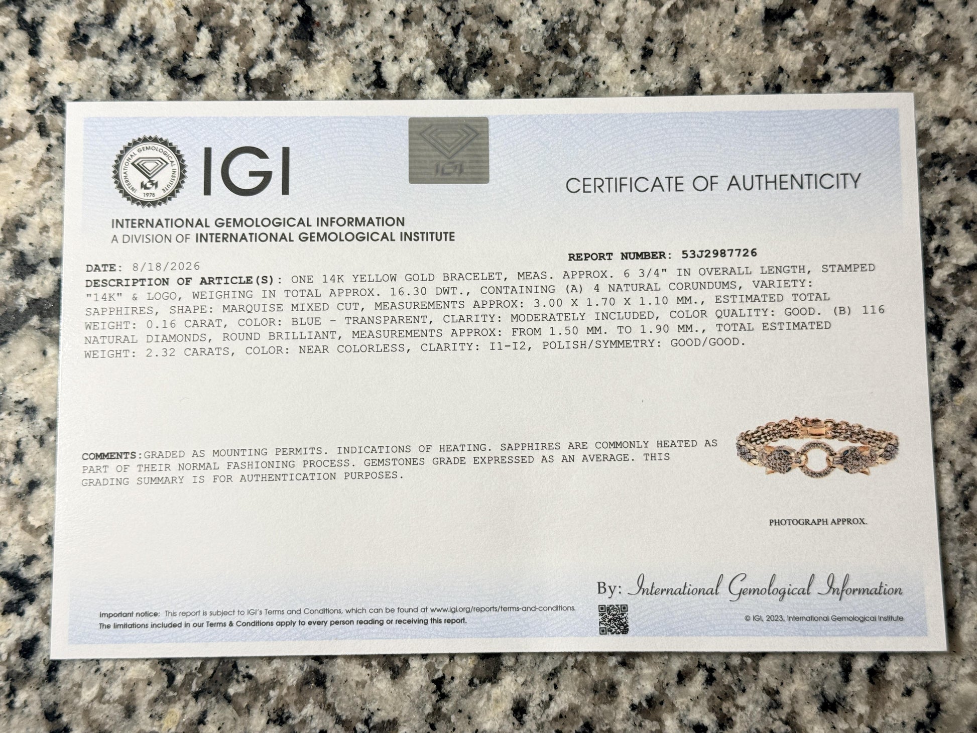 IGI Certified 14K Yellow Gold Panther Motif Diamond & Sapphire Link Bracelet