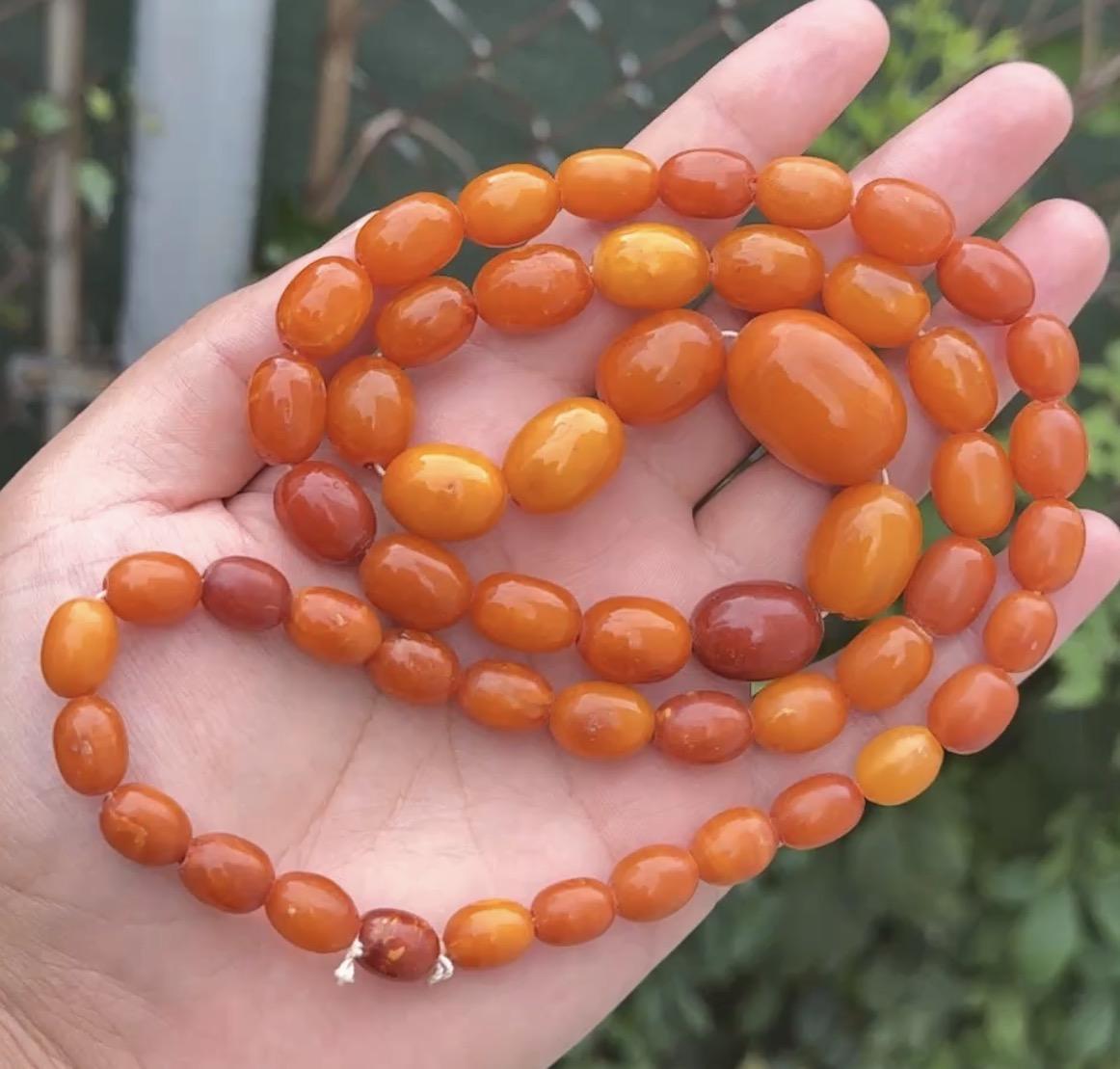 Antique Early 20th Century Natural Butterscotch Amber Bead Necklace 56.44 Grams