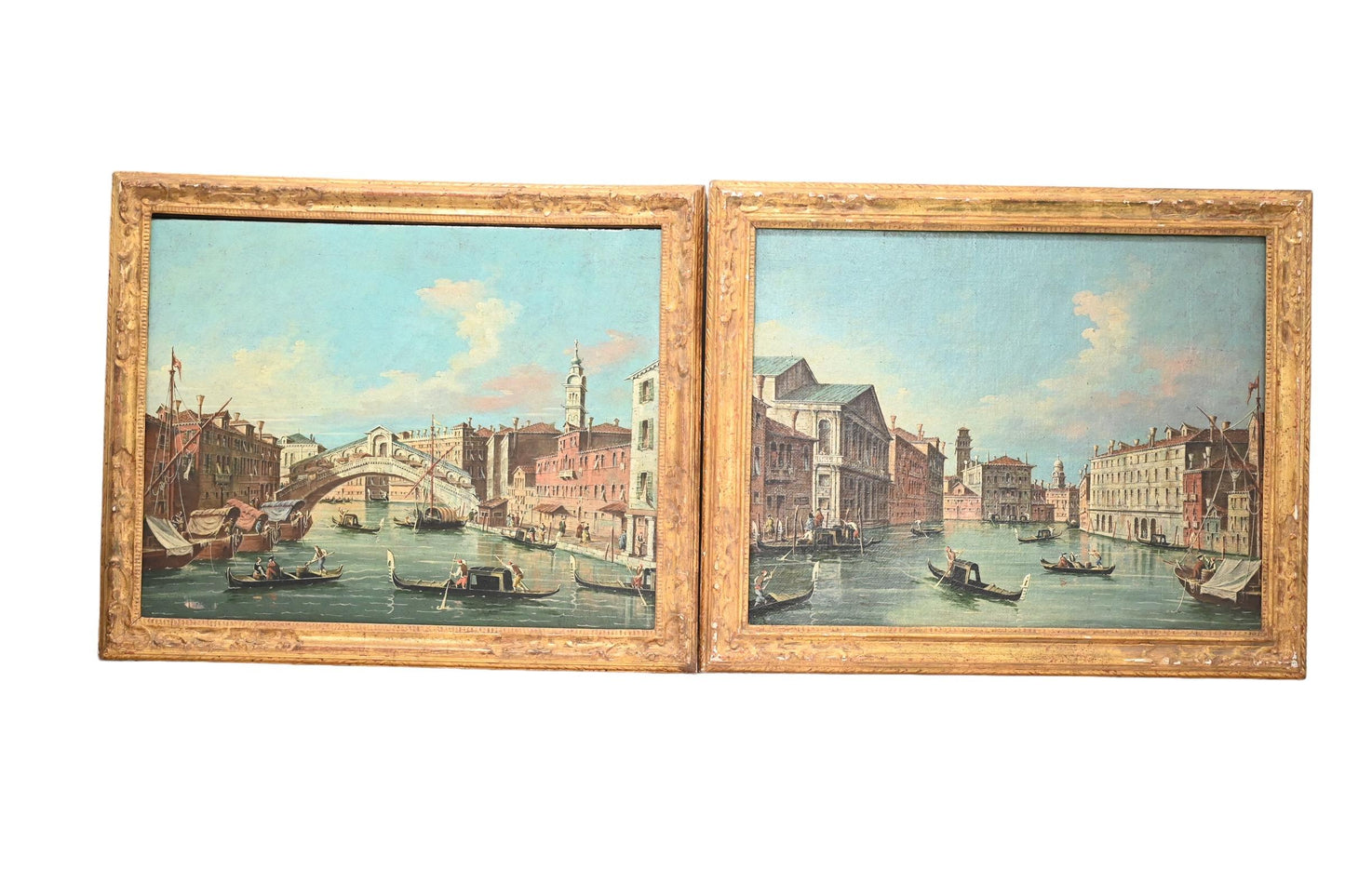 Exceptional Pair of Antique Venetian Oil on Canvas Painting Mid 19th Century