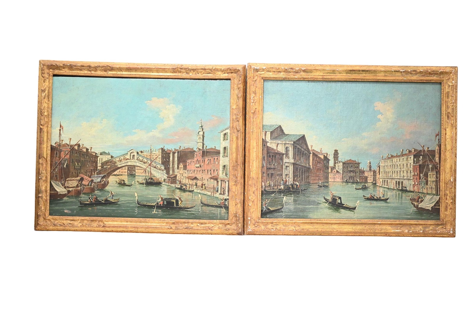 Exceptional Pair of Antique Venetian Oil on Canvas Painting Mid 19th Century