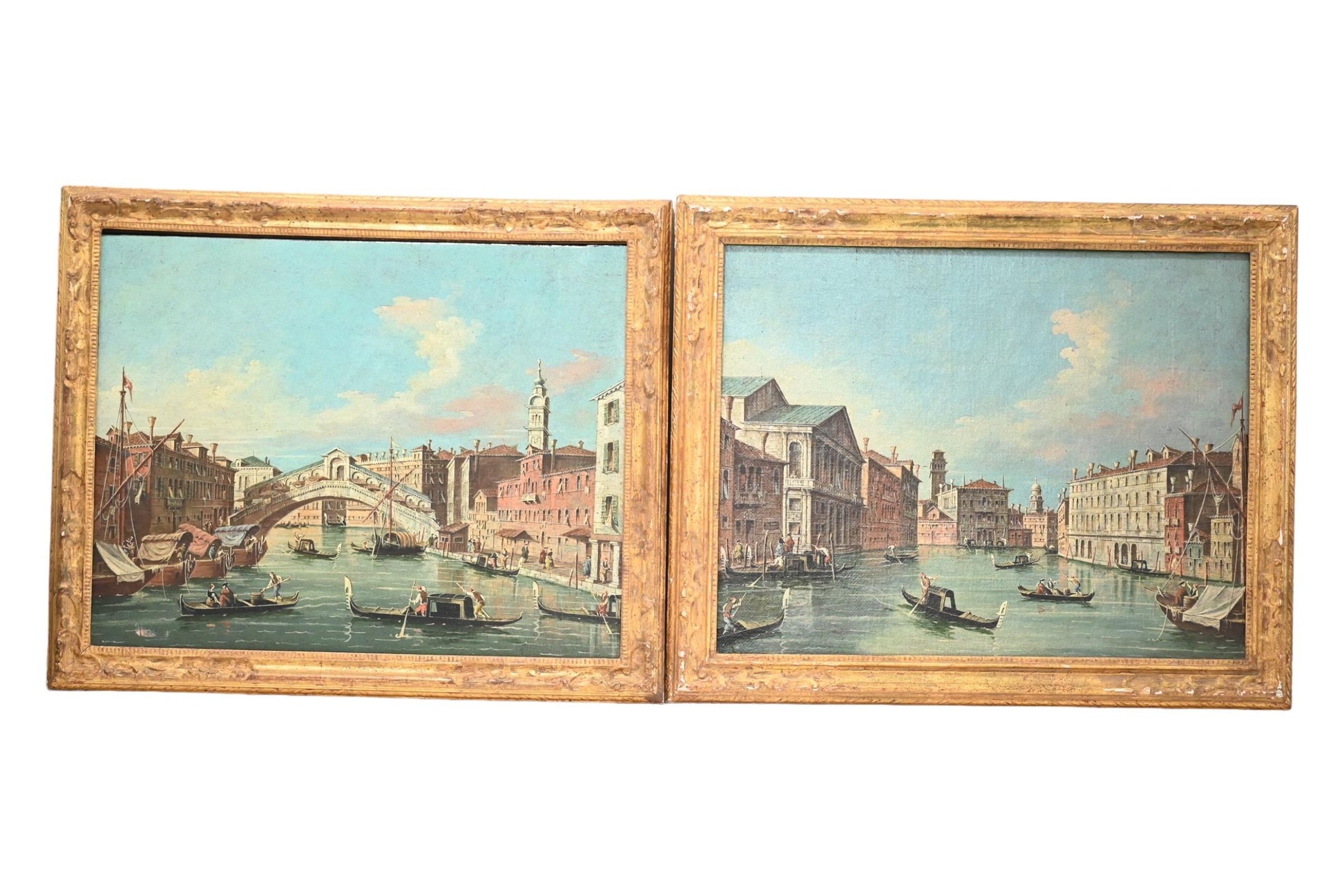 Exceptional Pair of Antique Venetian Oil on Canvas Painting Mid 19th Century