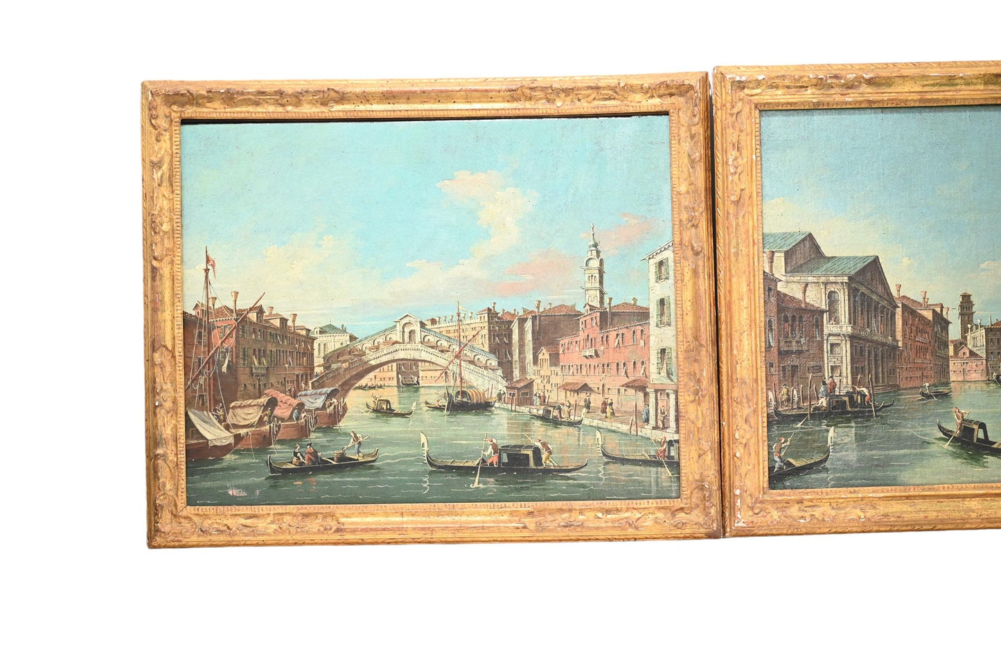 Exceptional Pair of Antique Venetian Oil on Canvas Painting Mid 19th Century
