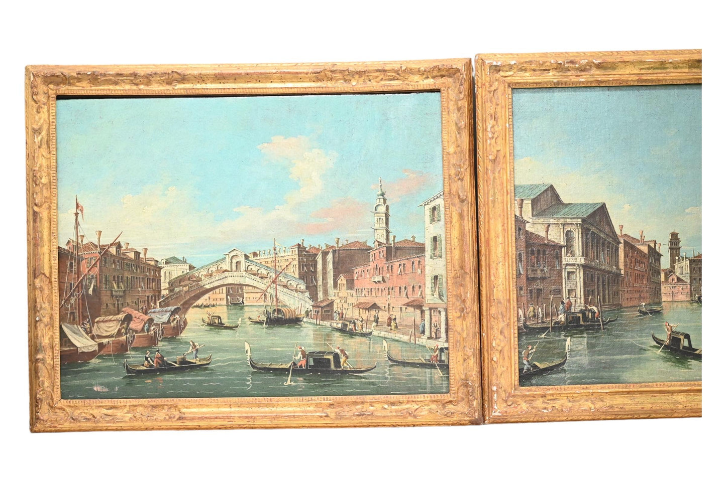 Exceptional Pair of Antique Venetian Oil on Canvas Painting Mid 19th Century