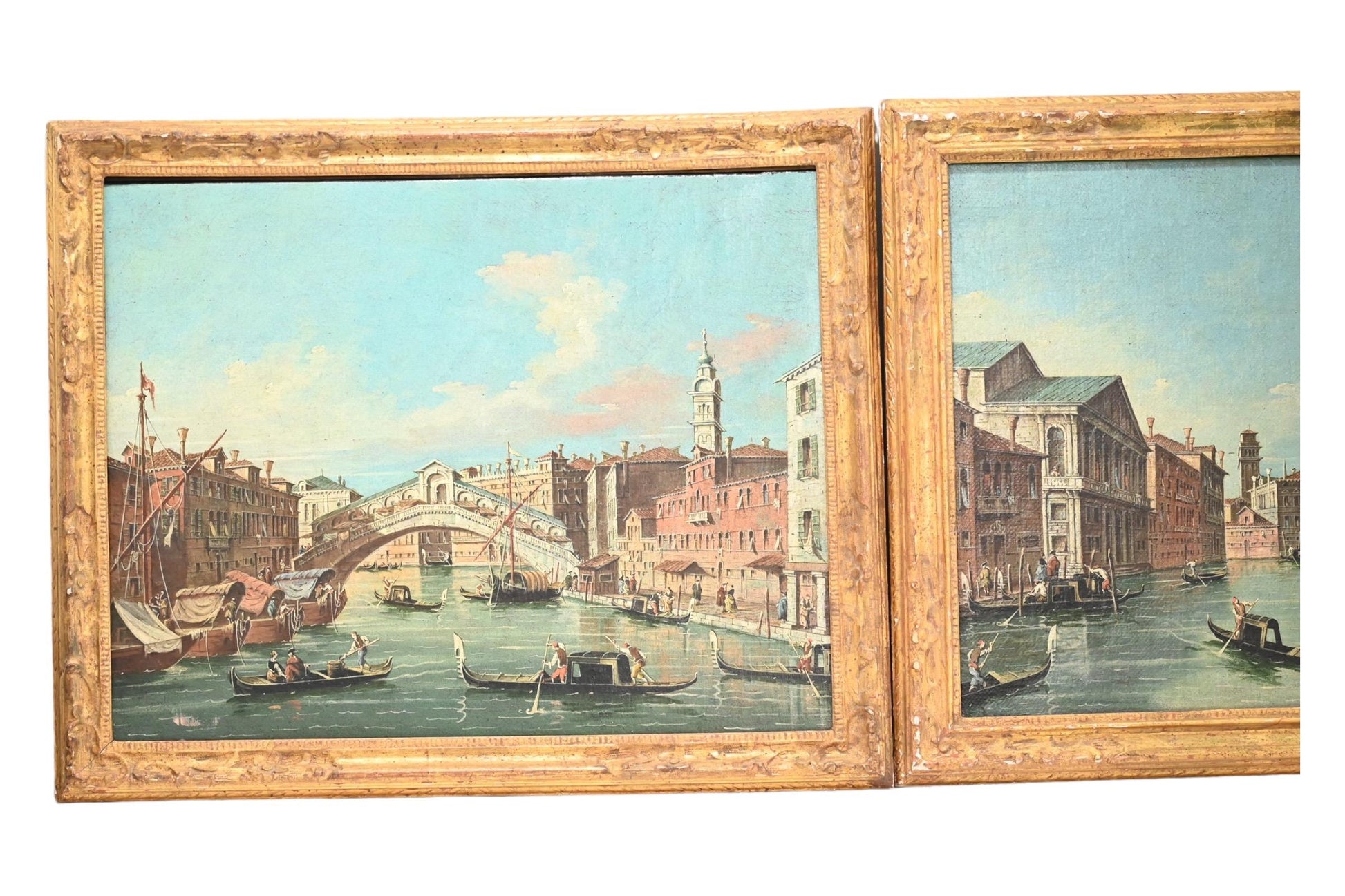 Exceptional Pair of Antique Venetian Oil on Canvas Painting Mid 19th Century