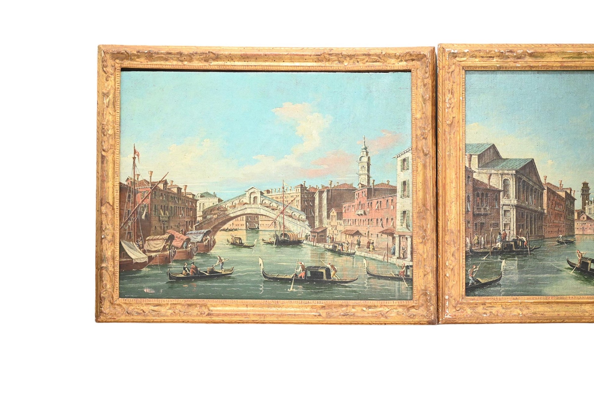 Exceptional Pair of Antique Venetian Oil on Canvas Painting Mid 19th Century