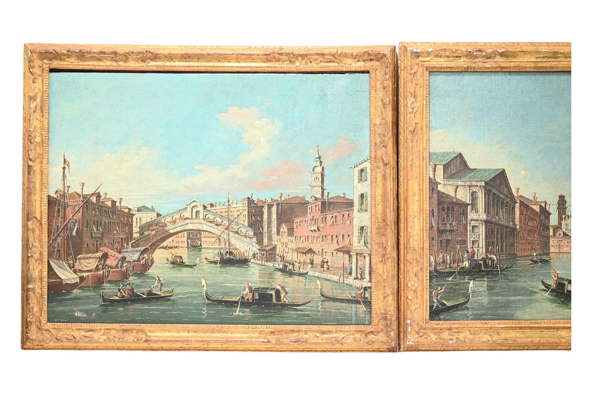 Exceptional Pair of Antique Venetian Oil on Canvas Painting Mid 19th Century