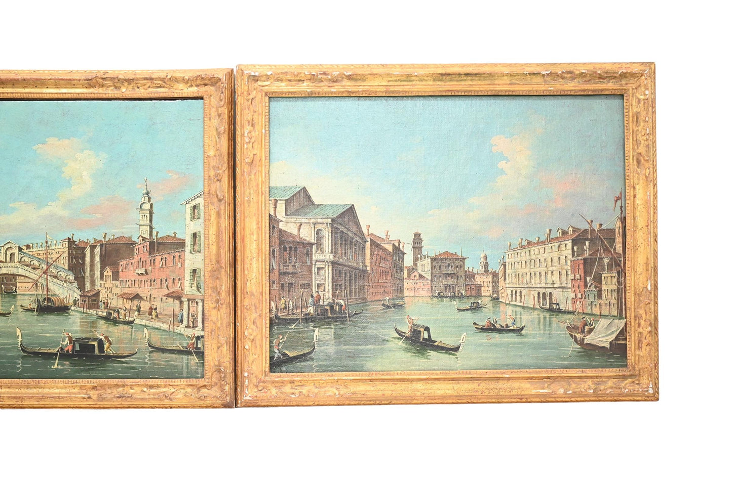 Exceptional Pair of Antique Venetian Oil on Canvas Painting Mid 19th Century