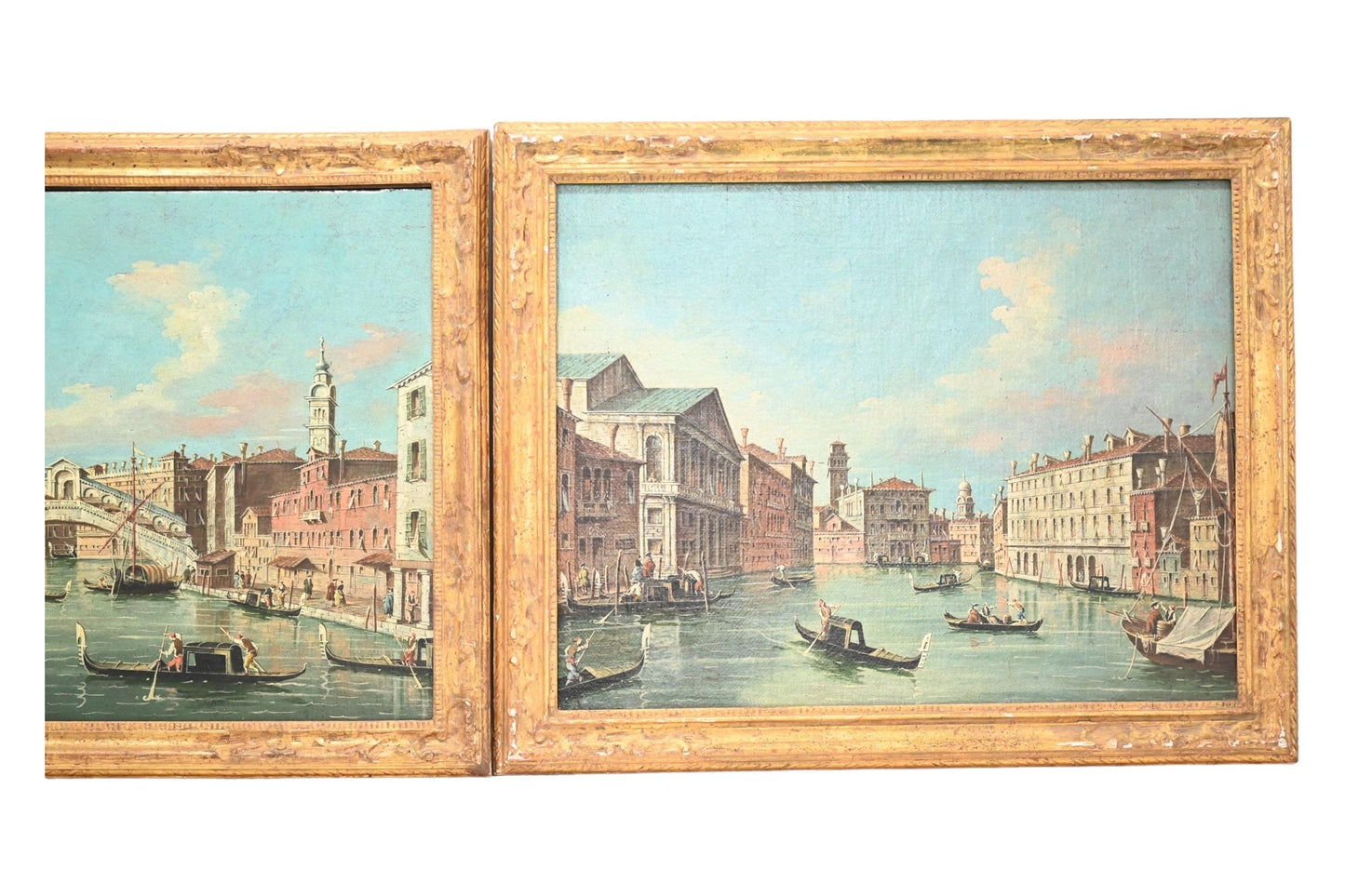 Exceptional Pair of Antique Venetian Oil on Canvas Painting Mid 19th Century