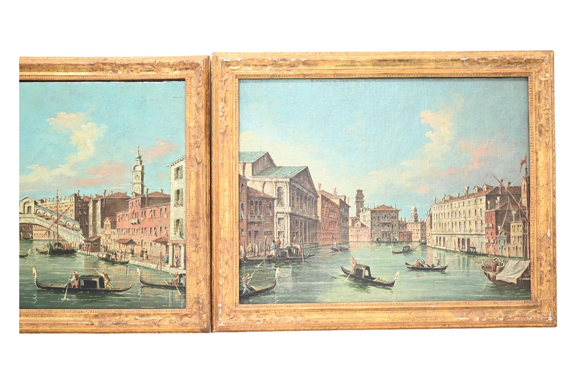 Exceptional Pair of Antique Venetian Oil on Canvas Painting Mid 19th Century