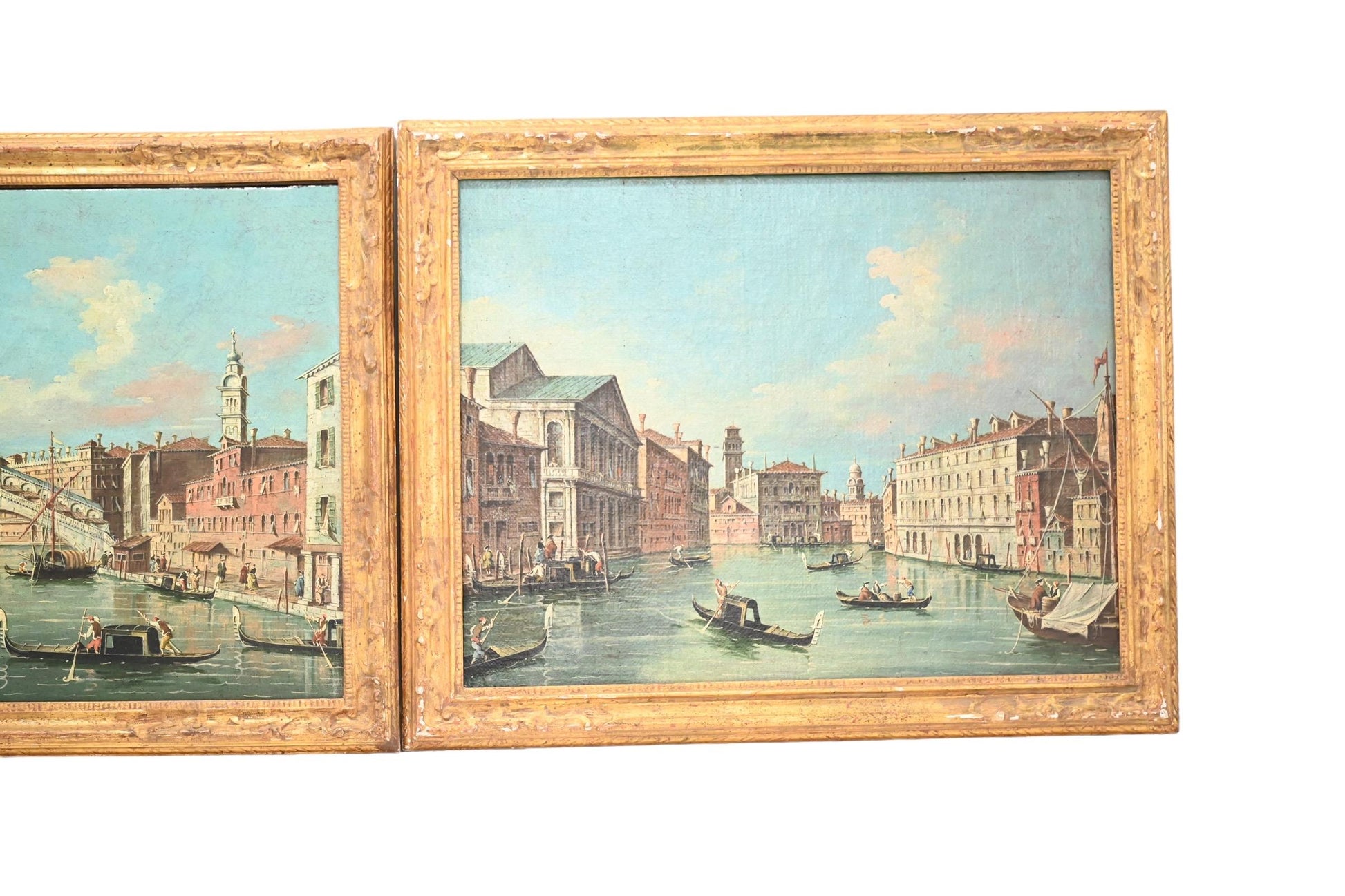 Exceptional Pair of Antique Venetian Oil on Canvas Painting Mid 19th Century