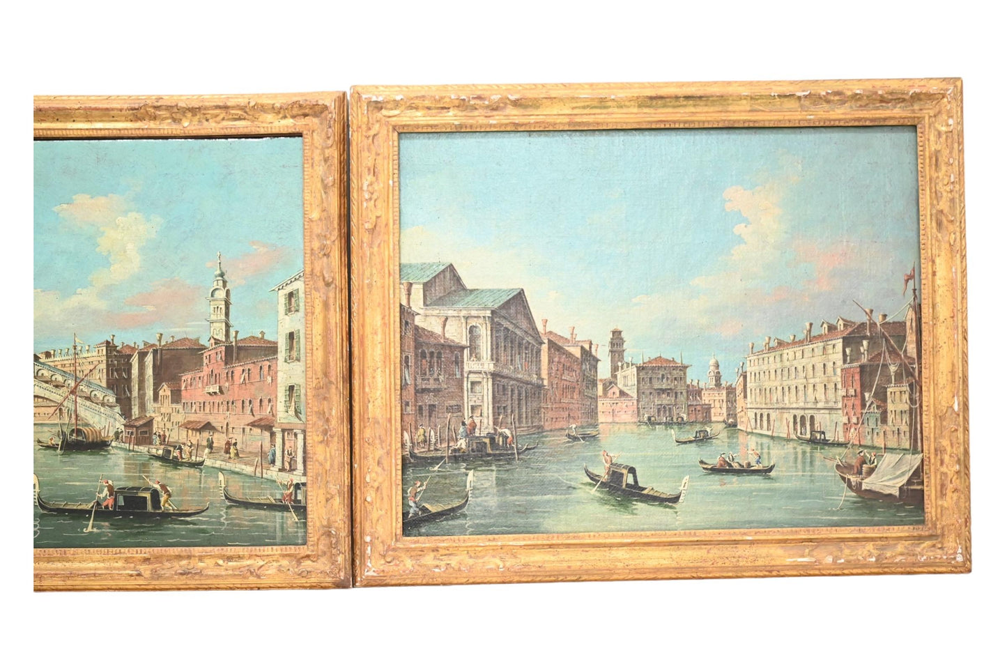 Exceptional Pair of Antique Venetian Oil on Canvas Painting Mid 19th Century
