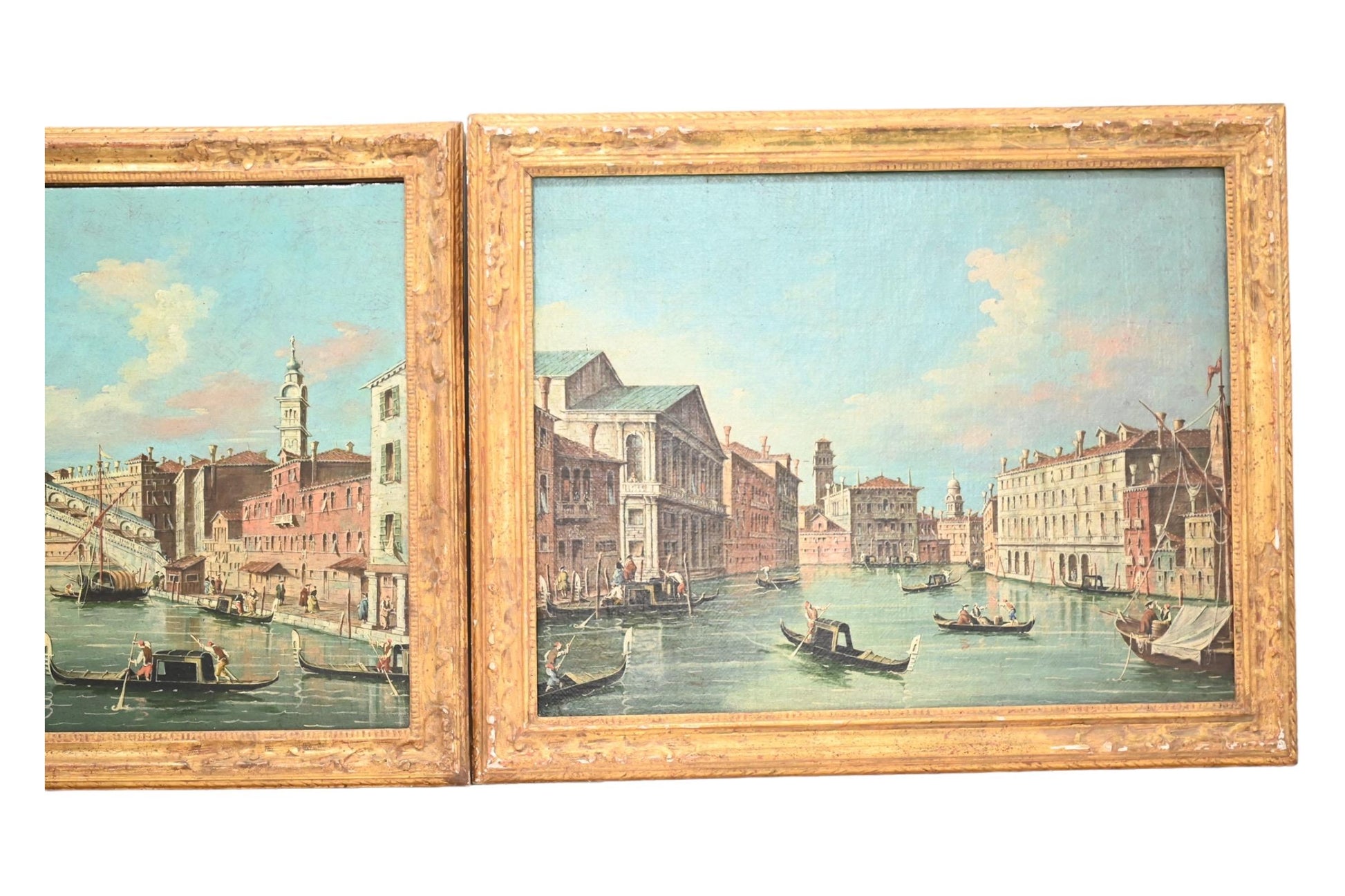Exceptional Pair of Antique Venetian Oil on Canvas Painting Mid 19th Century