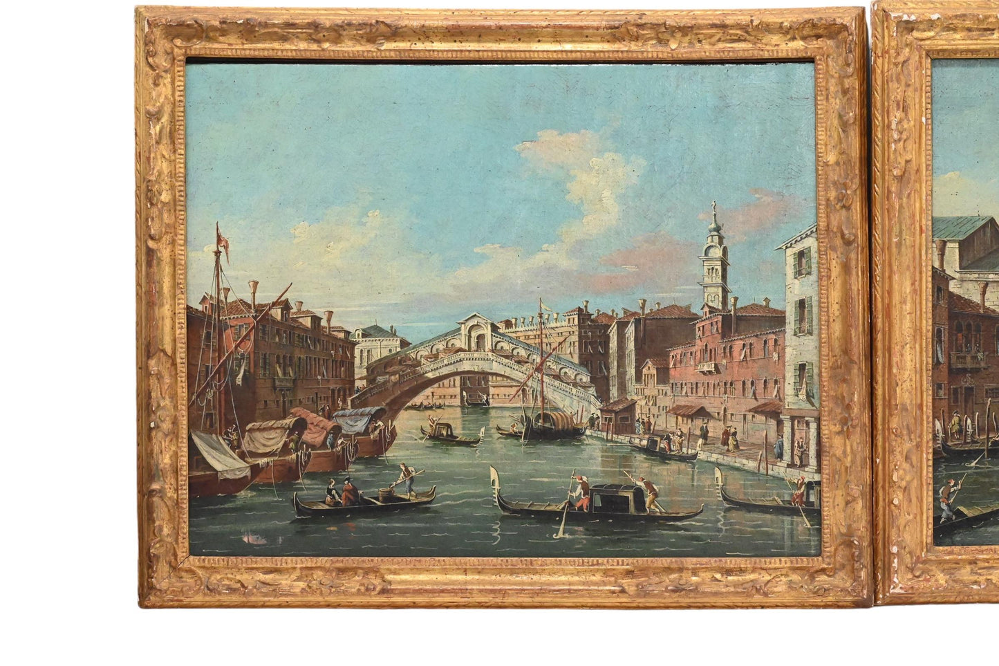 Exceptional Pair of Antique Venetian Oil on Canvas Painting Mid 19th Century