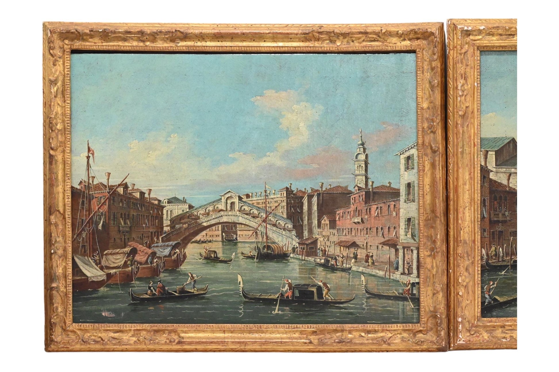 Exceptional Pair of Antique Venetian Oil on Canvas Painting Mid 19th Century