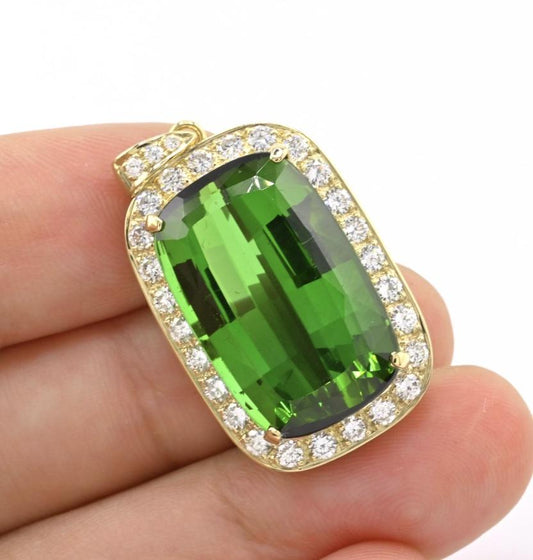 18K Yellow Gold Pendant With 26.51 Carat Tourmaline And 2.25 Carats Diamonds