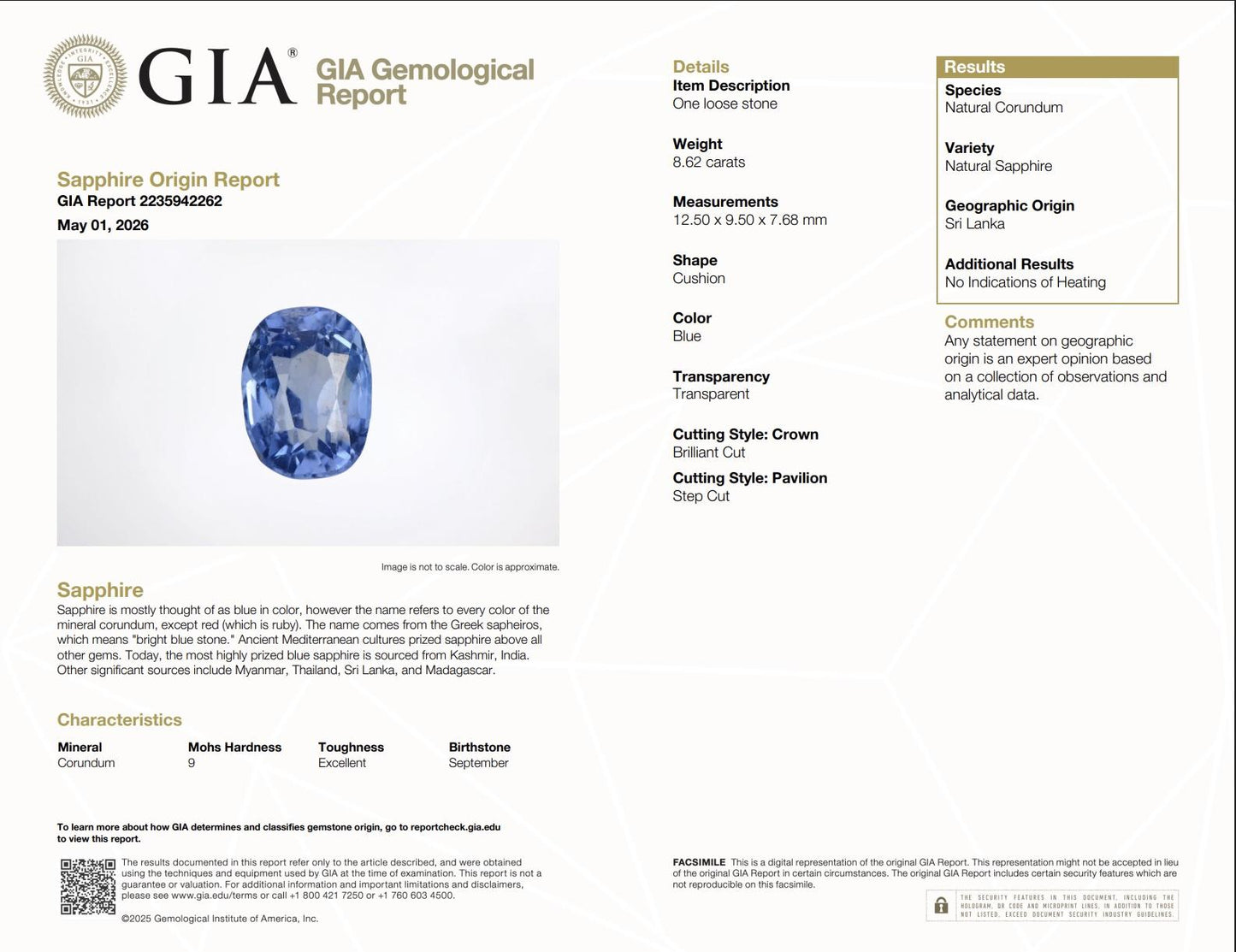 Rare Antique Platinum GIA 8.62ct No Heat Ceylon Sapphire & Old Cut Diamonds