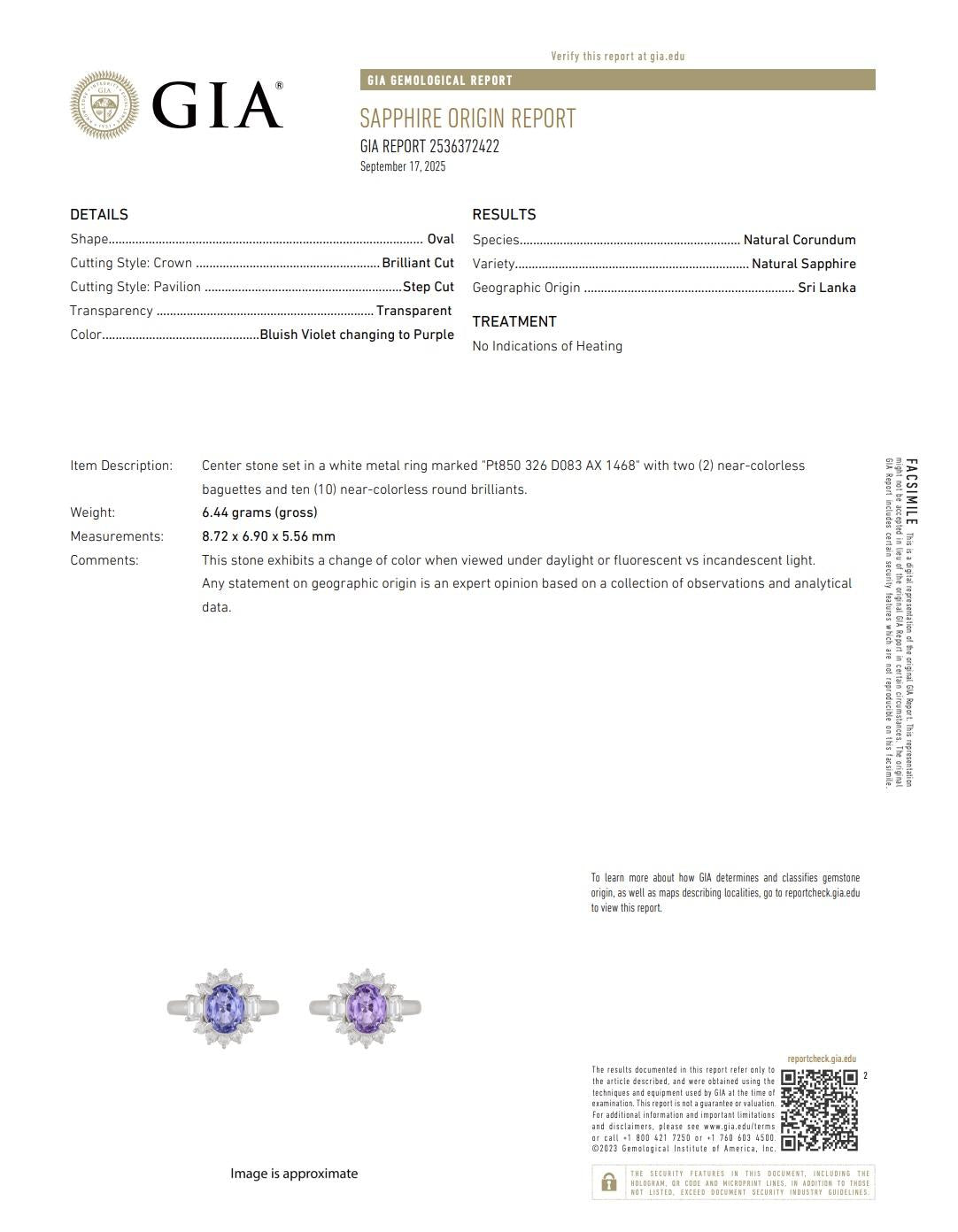 GIA Certified 3.26ct Color-Change Sapphire NO HEAT Diamond Platinum Halo Ring