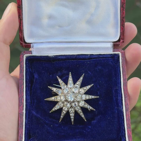 Victorian 5.50 CTW Old Mine Cut Diamond Starburst Brooch Pin – IGI Certified