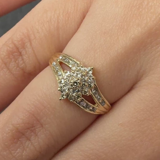 14K Yellow Gold Diamond Cluster Ring With Natural Diamonds