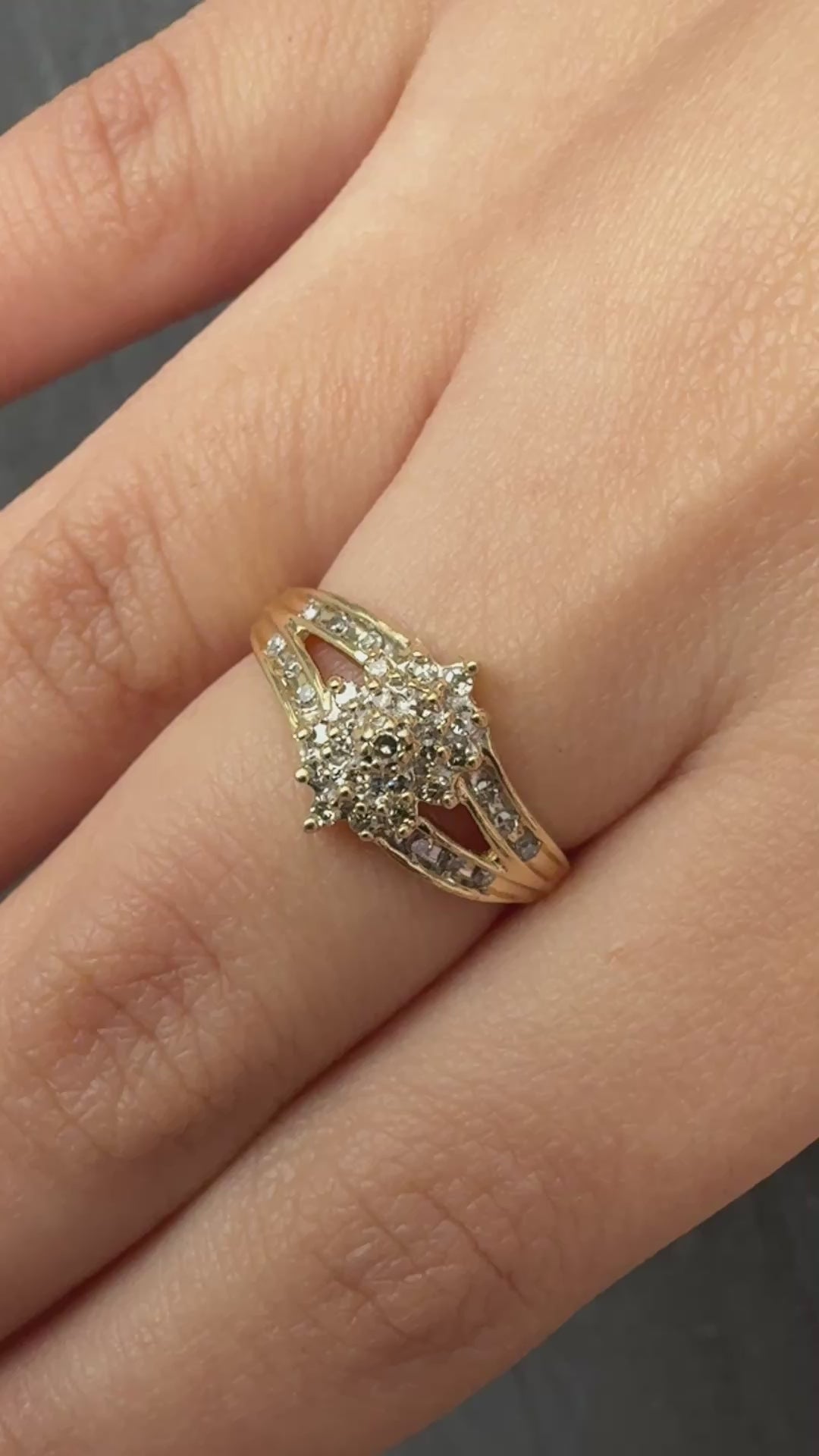 14K Yellow Gold Diamond Cluster Ring With Natural Diamonds