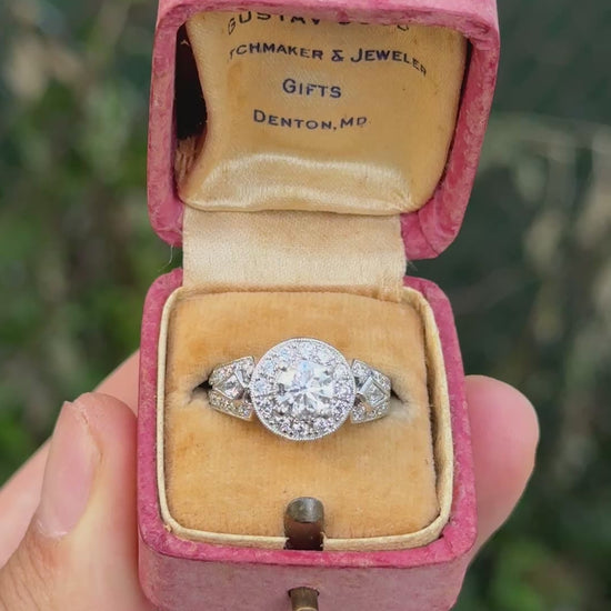 IGI Certified 1.72 CTW Diamond Halo Ring with Kite Side Diamonds Size 5