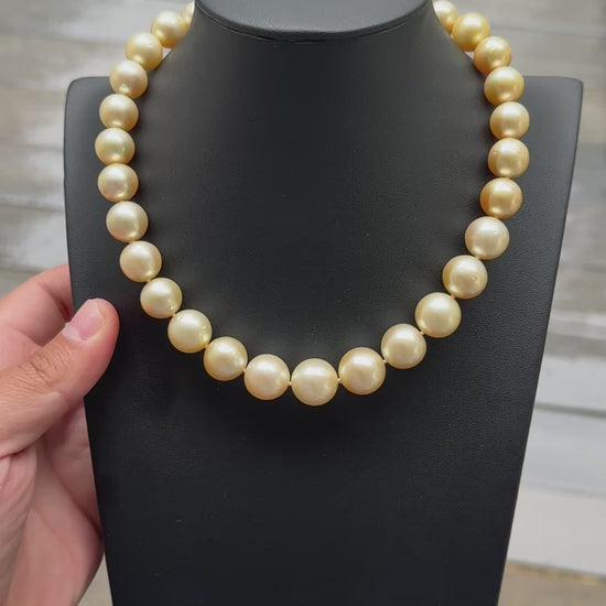GIA Certified South Sea Pearl Necklace 12–14.62mm 94.40g 14K Gold Diamond Clasp