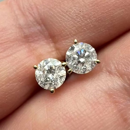 14K Yellow Gold Diamond Stud Earrings – 0.94 Total Carat Weight