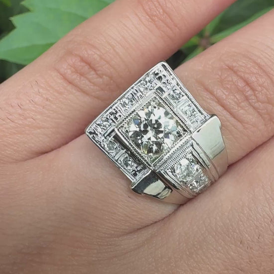 Art Deco GIA 1.00 Carat M Color VS2 Diamond Ring 14K White Gold Ring Size 5.75