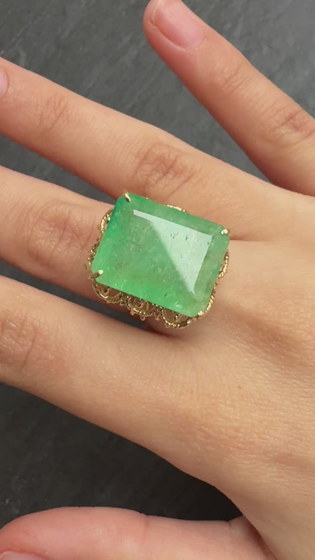 14K Yellow Gold Statement Ring with 12 Carat Natural Emerald IGI Certified
