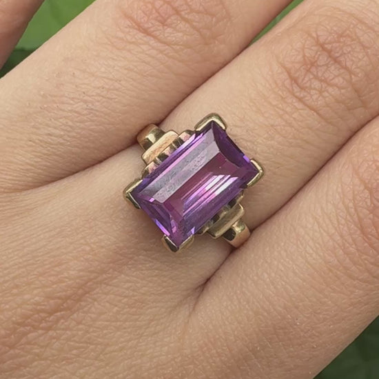 10K Yellow Gold Sapphire Ring Art Deco / Retro Era IGI Certified Size 6.75