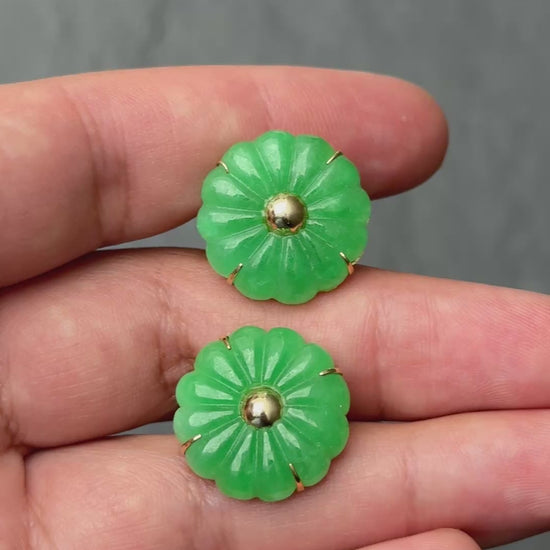 14K Yellow Gold Natural Jade Jadeite Earrings 6.4 DWT IGI Certified